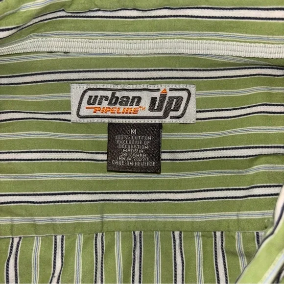 Urban Pipeline UP Green Stripe Button Down Shirt Men’s M 100% Cotton - Picture 4 of 4